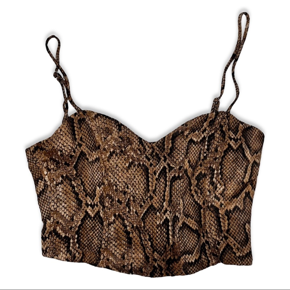 Zara Brown Snake Print Cropped Corset Top NWT